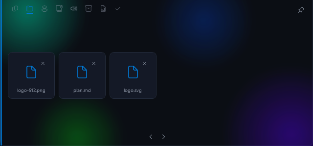 Shelf module with three files dropped onto it