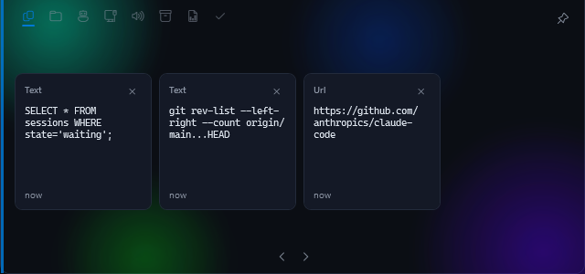 DevBar open on Clipboard, showing recent copies