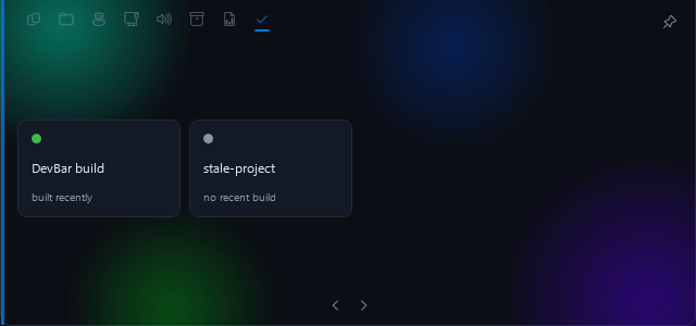Build pulse module showing a status light per watched build